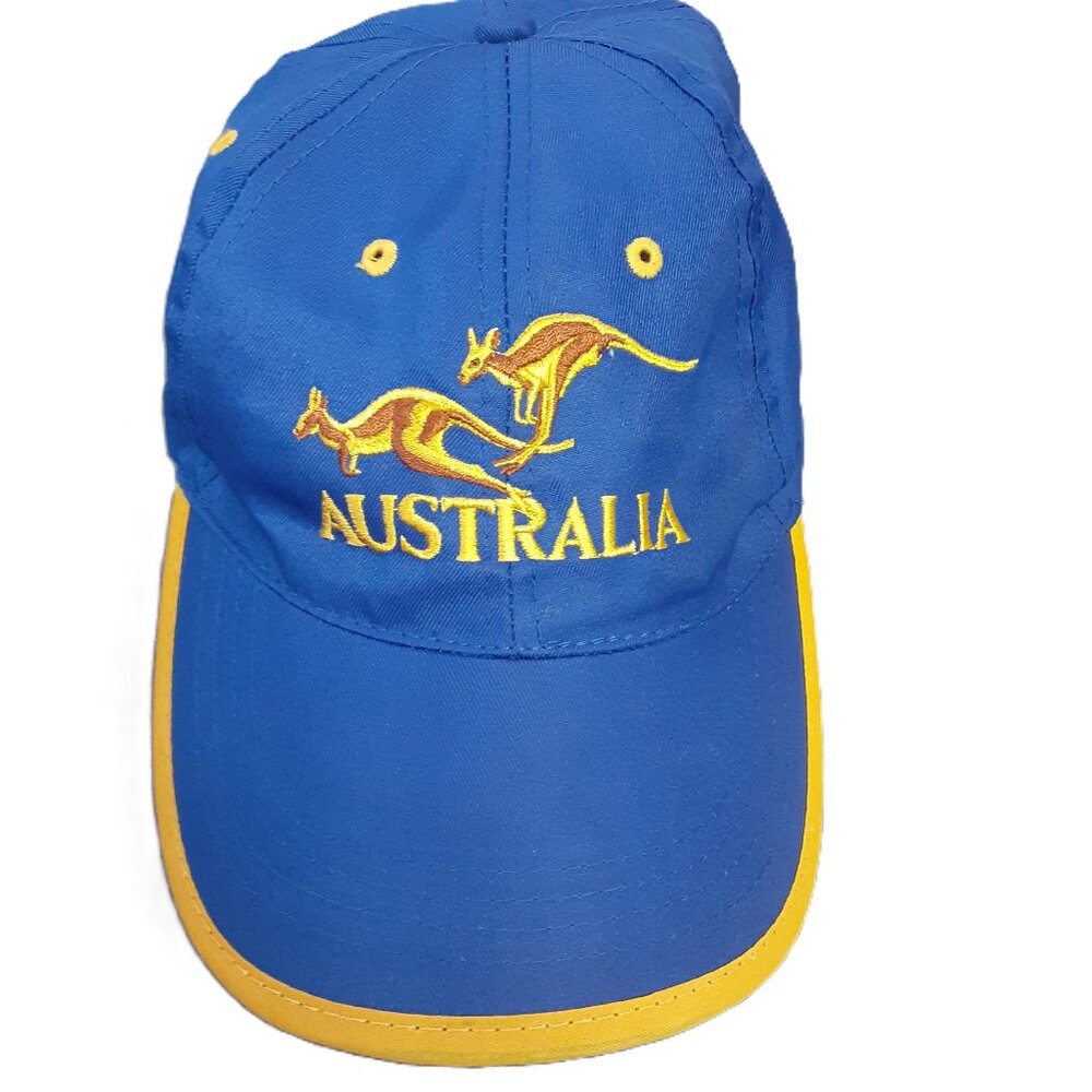 Australia Cap Kangaroo Blue Yellow Polyester Adjustable Strap OSFM